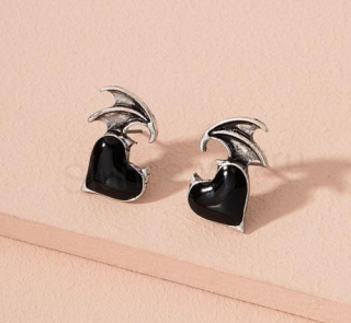 Puzetové náušnice Devil srdce s křídly (BB689)