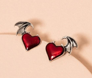 Puzetové náušnice Devil srdce s křídly (BB690)