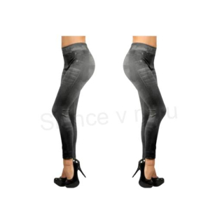 Dámské šedé elastické legíny s jeans vzorem – více velikostí (K152)