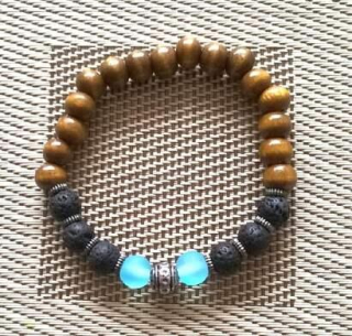 Minerální náramek s lávou a santalovým dřevem  (BC153)