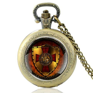 Kapesní cibulové hodinky s řetízkem - Templař (H333)