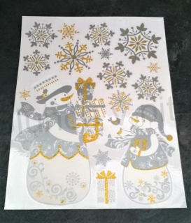 Samolepka, dekorace s vánočním motivem - Sněhulák, sněhuláček 38 x 29 cm (E661)