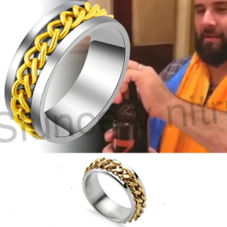 Pánský prsten z chirurgické oceli a řetízkem (BP400)