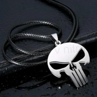 Kožený náhrdelník s nerezovým přívěškem Punisher (BD584)