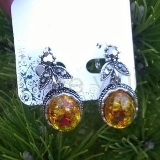 Postříbřené visací náušnice s Jantarem (X1235)