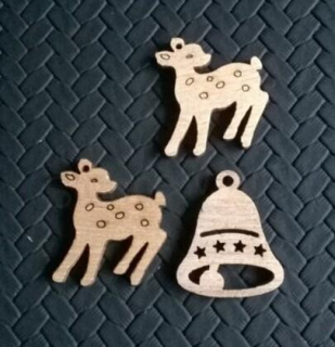 Dřevěné výřezy - vánoční ozdoby, přívěsky 3 kusy v balení (V100)