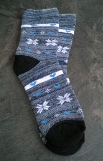 Zdravotní bavlněné thermo ponožky bez lemu velikost 38 - 42 šedo modré (K173)