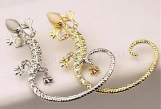 Puzetová náušnice Ještěrka, Gekon kočičí oko a čirými kamínky (X1357)