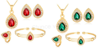 Souprava šperků kapka, slza s krystaly 4 kusy pozlacená (BS108)