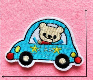 Nášivka auto, autíčko a medvídek 7,5 x 5 cm (C648)