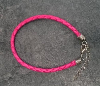 Splétaný náramek z umělé kůže s karabinkou růžový tmavý (N9)