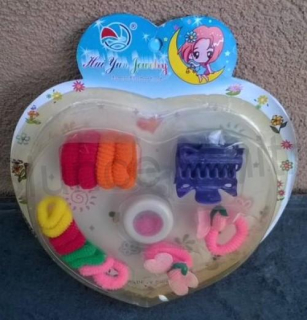 Dívčí sada gumiček do vlasů, 2 skřipec a třpytky na tváře (H435)