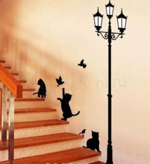 Samolepka nezbedné kočky a lampa (E688)