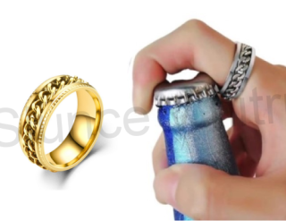 Pánský prsten z chirurgické oceli a řetízkem (BP312)