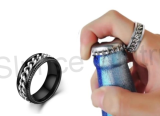 Pánský prsten z chirurgické oceli a řetízkem (BP314)