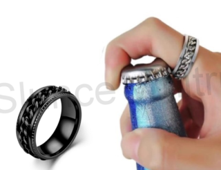 Pánský prsten z chirurgické oceli a řetízkem (BP318)