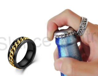 Pánský prsten z chirurgické oceli a řetízkem (BP319)