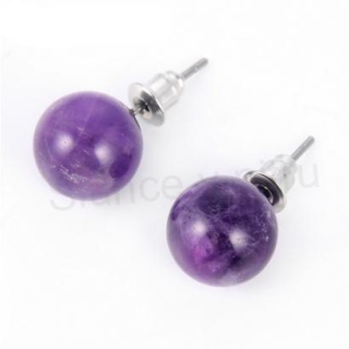 Minerální puzetové náušnice s ametystem (X1543)